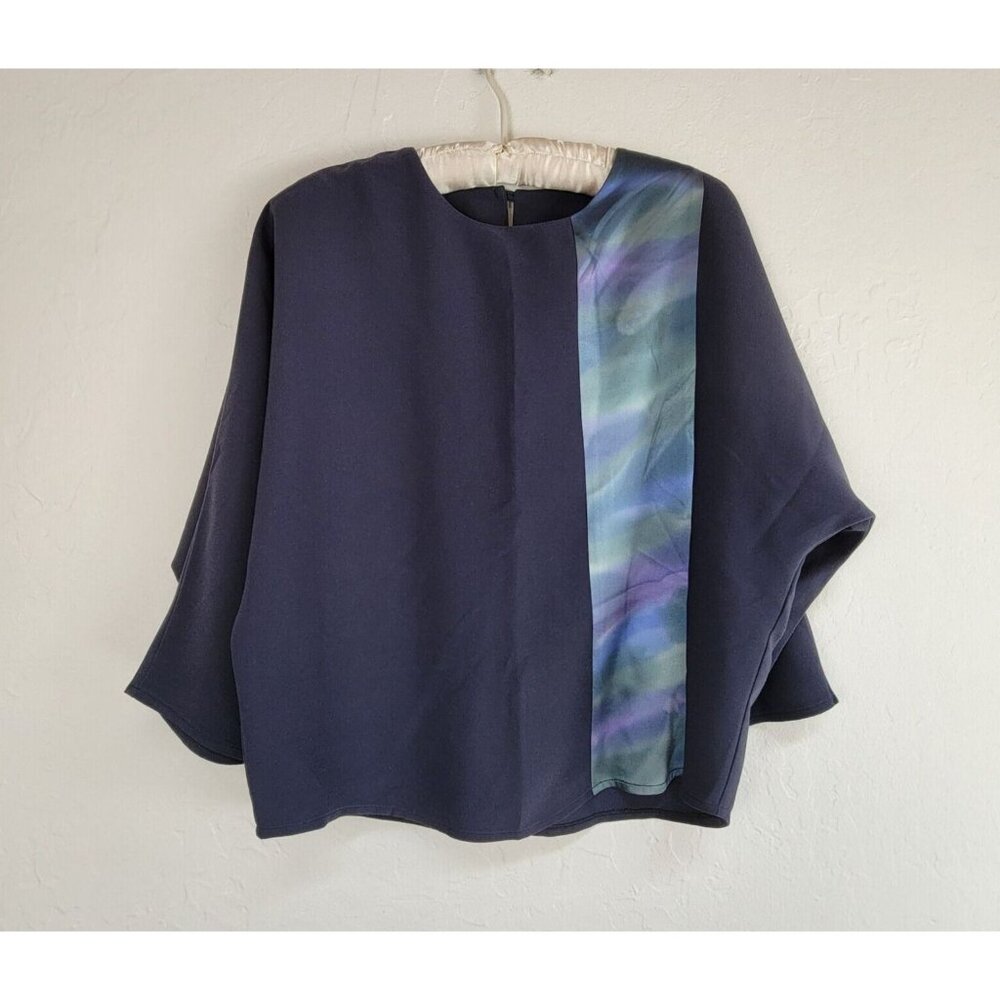 SACHIKO Womens Round Neck Kimono Sleeve Chiffon Top Blouse Small Navy/Purple